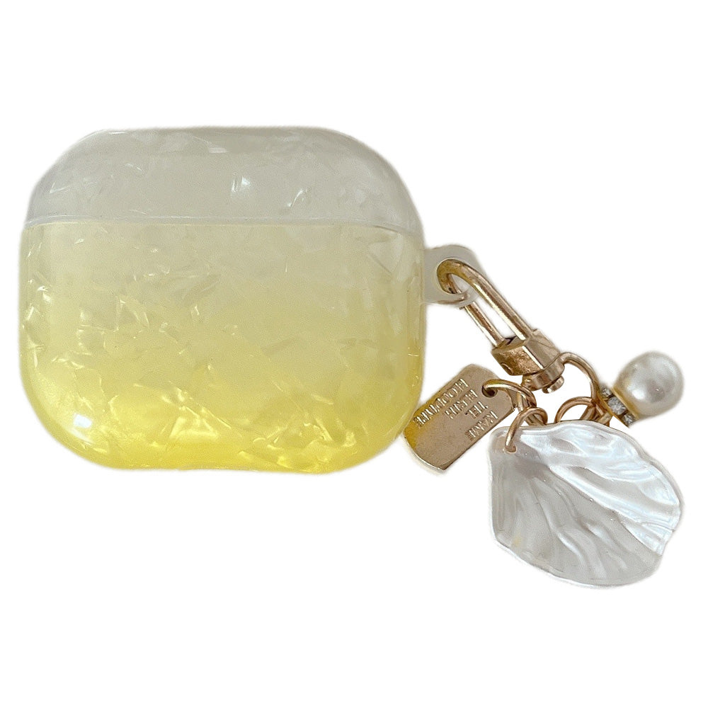 Uniqkart for AirPods Pro 2 Gradient Shell Grain TPU Case Shockproof Earphone Cover with Shell Shape Pendant - Yellow Uniqkart for AirPods Pro 2 Gradient Shell Grain TPU Case Shockproof Earphone Cover with Shell Shape Pendant - Yellow